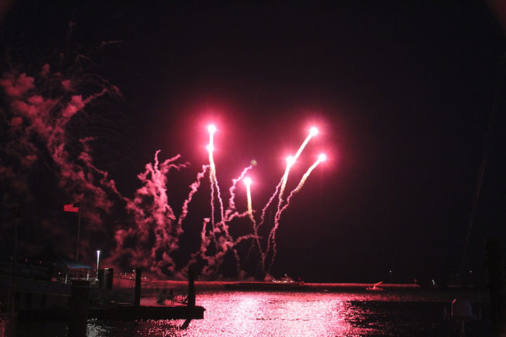 Ptown in July, fireworks over Provincetown Harbor